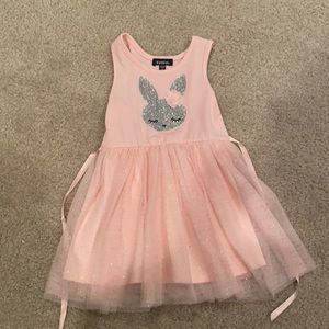 Girls pink dress w tulle skirt and glitter bunny